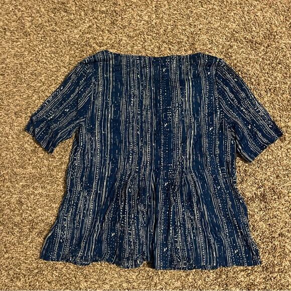 Maeve Anthropologie Short Sleeve Orchid Island Blue Split Neck Pleated Top Sz 2 - Picture 4 of 8